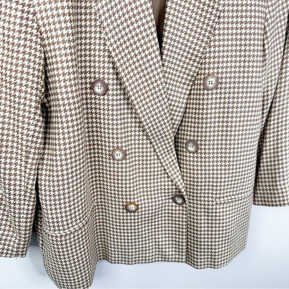 Vintage Gianni Sport Blazer Jacket Womens 12 Houndstooth Tan Neutral Equestrian - Picture 4 of 9